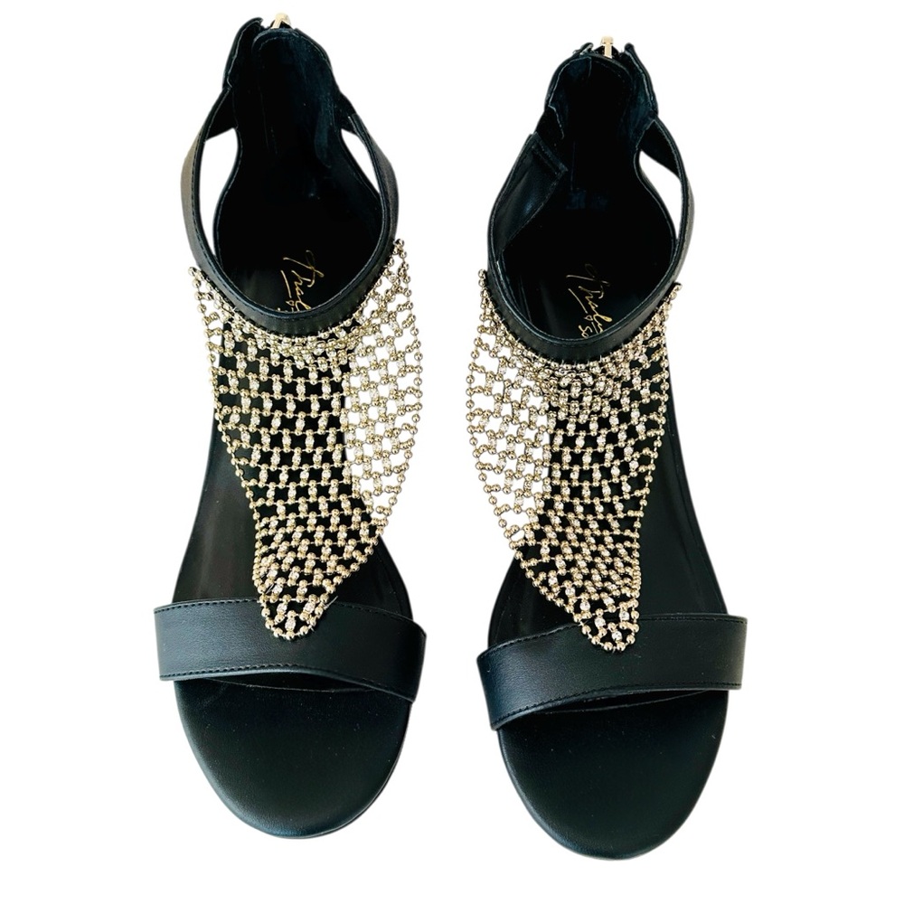 Black Sandals with Gold Chain Fringe — Women